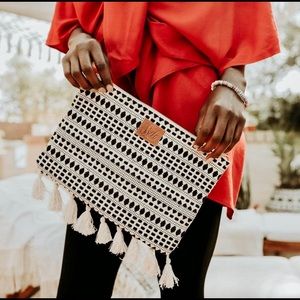 Sseko Fair Trade Pom Pom Clutch w/wristlet strap